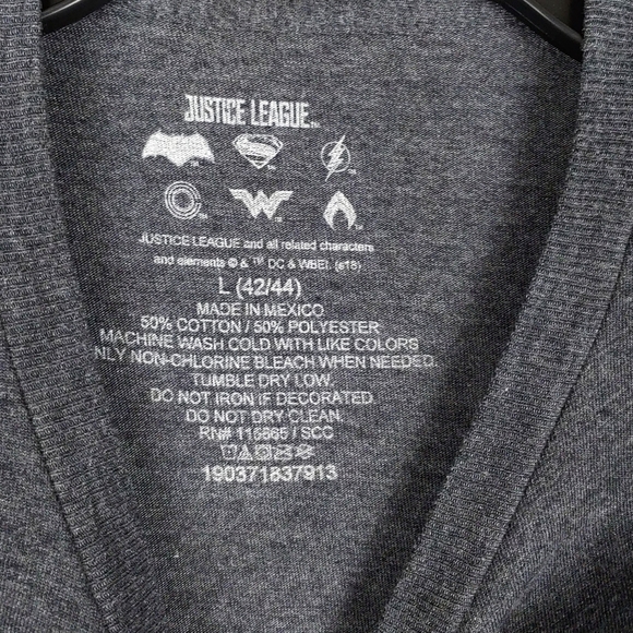 Justice League Mens L Gray 6 Panel Short Slv Tee - Picture 3 of 4